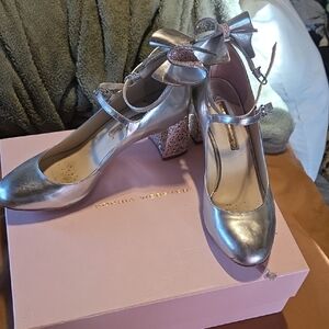 Sophia Webster Silver Heels with Glitter Bow